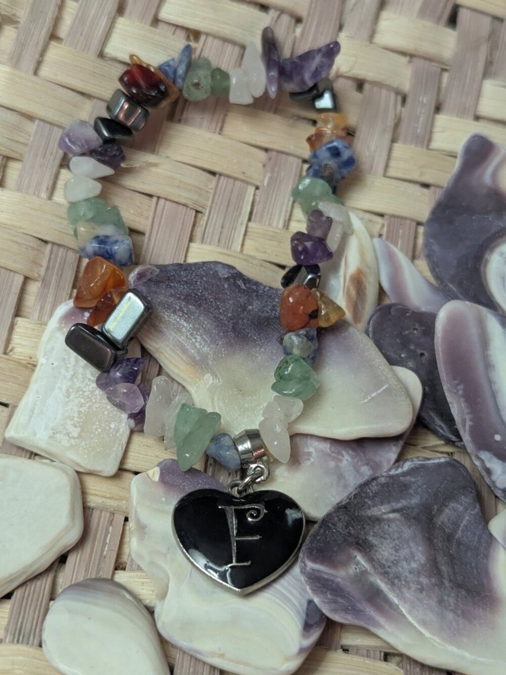 Enameled "F" initial Crystal chunk stretch bracelet